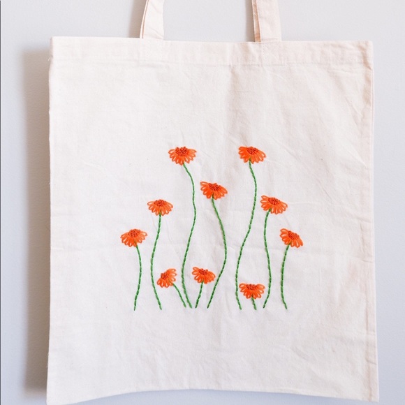 floral tote bag, minimalistic reusable shopping bag, farmer’s market tote bag - Picture 2 of 4